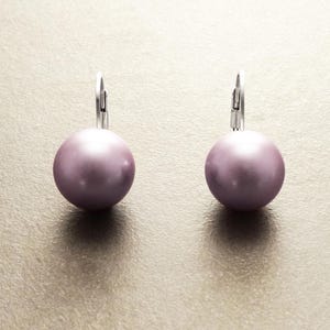 10mm Véritables Perles de Nacre Violet, Dormeuses Argent  925,  Boucles d'Oreilles Perles, Pourpre, Bijoux Minimaliste, Mariage, pour Soirée