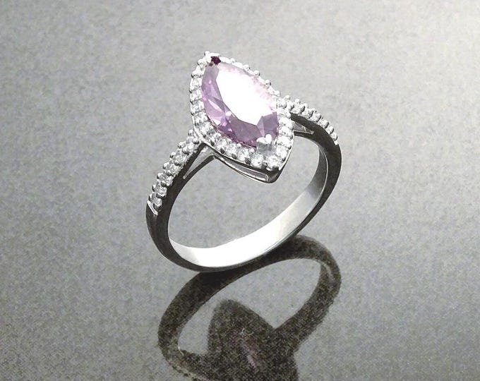 Amethyst Color Marquise Ring, Lab Diamonds Amethyst simulant (CZ), Sterling Silver Ring, Engagement Ring, Pave Cluster Ring, Valentines Day