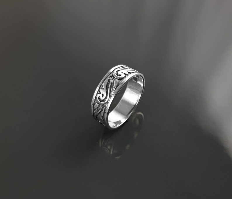 Anneau Large Argent, ARGENT 925, Aile de la Liberté gravée, motifs d'Ailes d'Anges, bague large, cadeau unisexe homme femme image 7