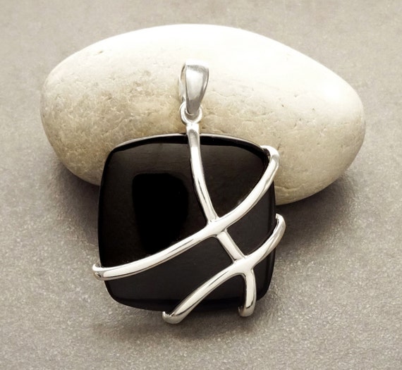 Onyx vierkante hanger sterling zwarte onyx edelsteen - Etsy Nederland