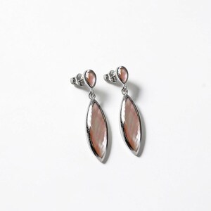 Brown Oval Earrings, Sterling Silver, GENUINE Gold Paua Shell, Geometric Oval Stone Jewelry, Modern Dangle Earrings Set image 5