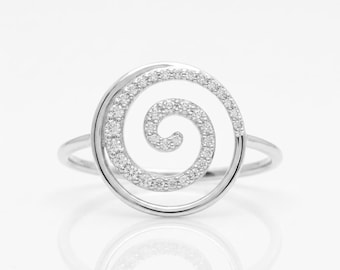 Diamond Spiral Constellation Ring • Sterling Silver • Pavé Diamond Cz • Open Circle Band • Contemporary Swirl Jewelry