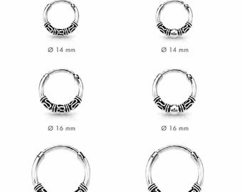 Bali Hoop Earrings • Sterling Silver 925 • Tribal Huggie Hoops 12mm 14mm 16mm 18mm • Ethnic Chic Jewelry