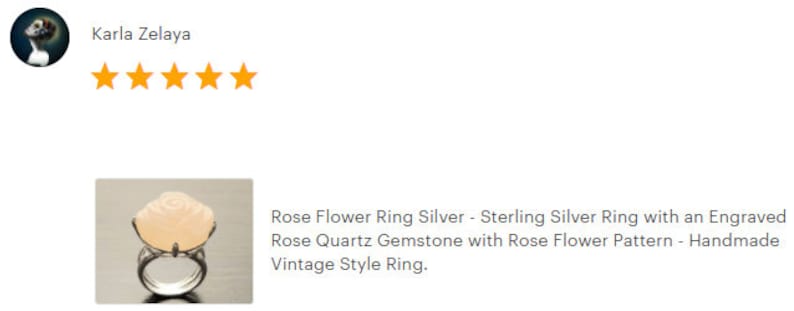 Rose Ring, Sterling Silver made, engraved stone, NATURAL Rose Quartz Gemstone jewelry, Rose flower, Floral design, Birthstone Ring image 10