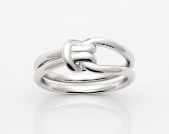 Love Knot Ring • Sterling Silver • Crossover Intertwined Double Band • Modern Jewelry