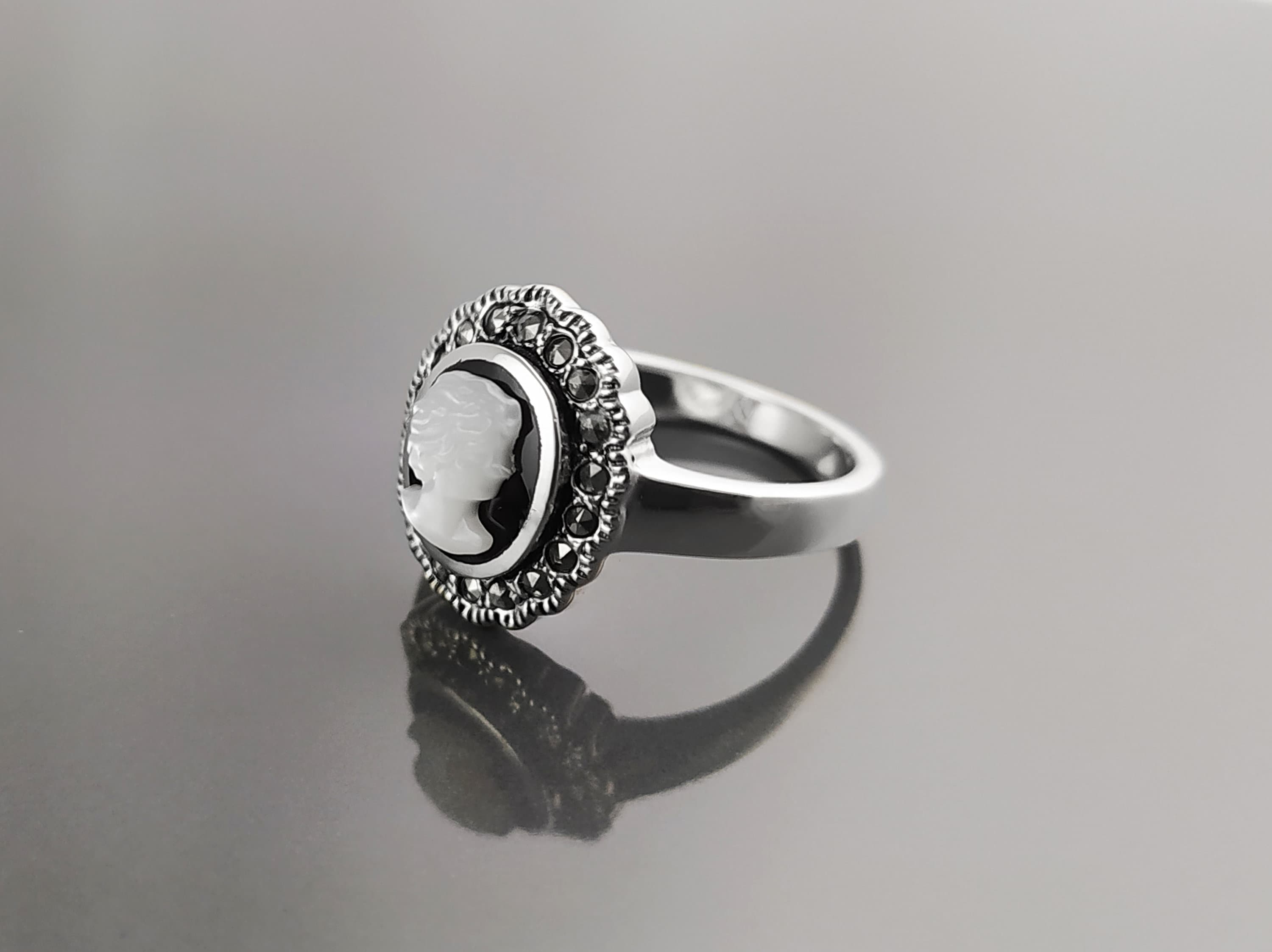 Cameo Ring Sterling Silver size 7 US Genuine Black Onyx Etsy
