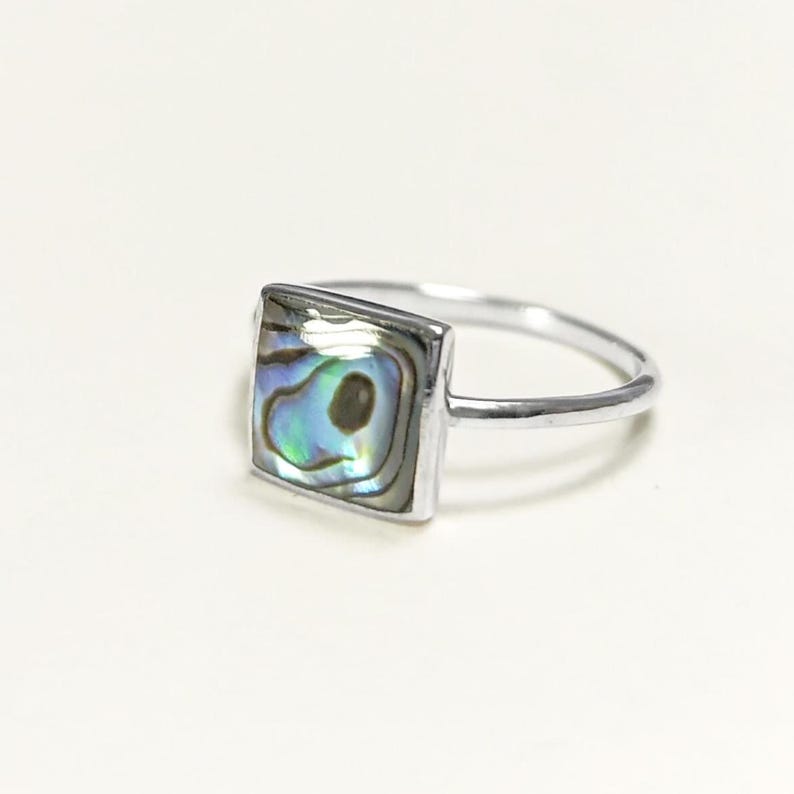 PAUA SHELL Ring Sterling Silver 925, Genuine in a Minimalist Square ...