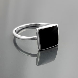 Black Onyx Ring, Stacking Ring Sterling Ring Square Ring Minimalist Ring Affordable Ring Black Stone Ring Dainty Silver Ring. image 4