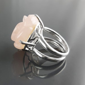 Rose Ring, Sterling Silver made, engraved stone, NATURAL Rose Quartz Gemstone jewelry, Rose flower, Floral design, Birthstone Ring image 5