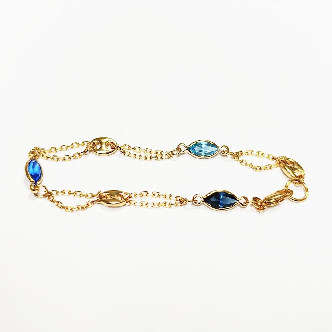 アクセサリー 18k High quality / cz u linked bracelet Topaz Link Bracelet • 18K Gold Plated Double Chain With 3 Blue