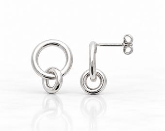 Double Circle Earrings • Sterling Silver • Interlocking Double Ring Studs • Minimalist Geometric Jewelry