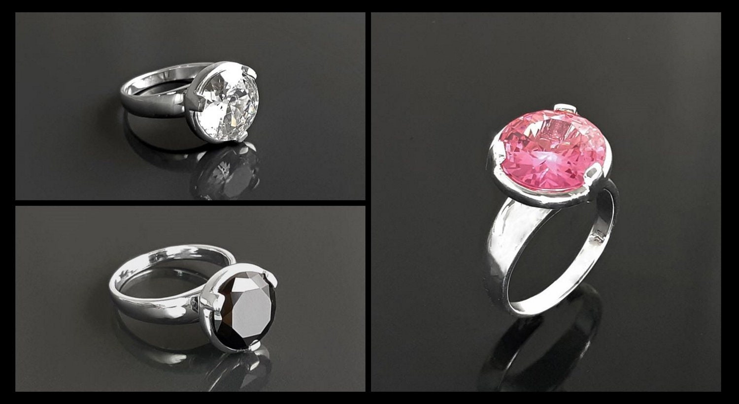 Pink Stone Ring, Sterling Silver, Original Modern Solitaire Pink Stone Ring, Sterling Silver, Original Modern Solitaire