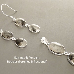 Parure Quartz Noir, Argent 925 Pierre Véritable Quartz Clair Rutilé Collier Minimaliste Cristaux Rutile Bijoux Minéraux Veines Naturelles