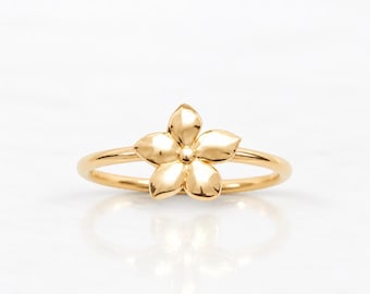 Dainty Flower Ring • 18K Gold plated • Myosotis Five-Petal Floral Bloom Band • Modern Botanical Jewelry