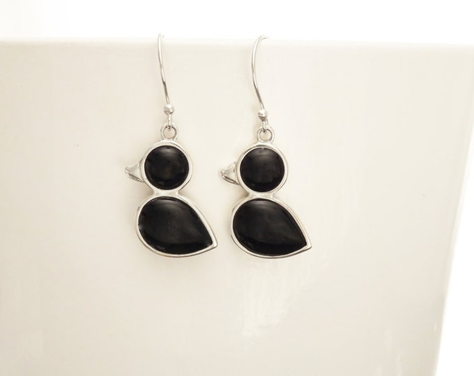 Duck Earrings - Sterling Silver, Ducks Bird, Black Onyx stone, Birds Jewelry, Dainty Pendant, Cute Jewelry, Kawaii, Animals Jewelry, 925.