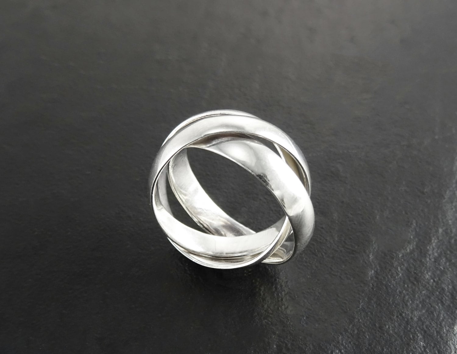 Wide Silver Rolling Ring, Sterling Silver, 3 Separated Interlocking
