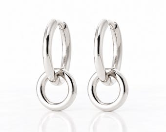 Double Circle Hoops • Sterling Silver • Interlocking Double Hoop Earrings • Minimalist Geometric Jewelry
