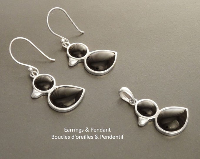 Black Bird Earrings, Sterling Silver, Animal, Earrings Set, Onyx Stone , Duck Earrings Set, Cute birdy Jewelry