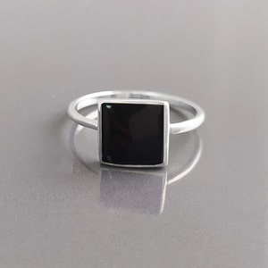 Black Onyx Ring, Stacking Ring Sterling Ring Square Ring Minimalist Ring Affordable Ring Black Stone Ring Dainty Silver Ring. image 2