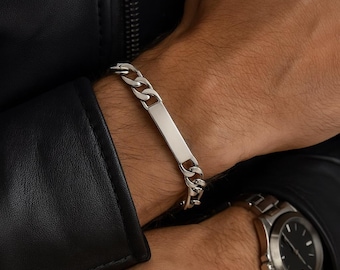 Bracelet identité Figaro 3 • Argent 925 • 1 grand + 2 petit maillon Bracelet avec plaque nom prénom gravable •  Cadeau bijou personnalisé