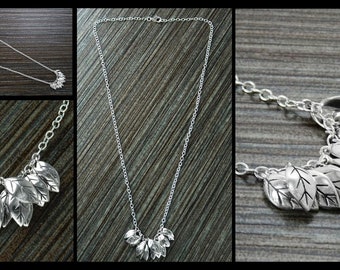 Silver Leaves Necklace, Sterling Silver, nature inspired collar, handcrafted foliage design, woman gift