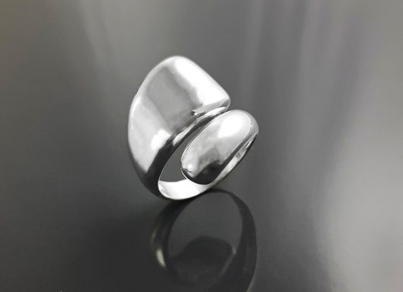 Bague Argent 925 Style Moderniste Croisé - Taille 56 - Vintage Occasion