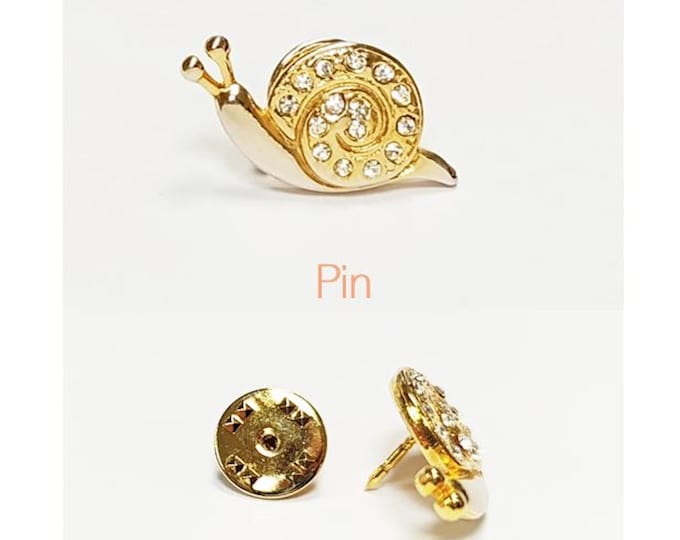 Gold Snail Pin • Gilding Fine Gold & Crystal Brooch • Accessory for Jacket, Bags or Lapel • Symbol of Patience, Protection, and Knowledge