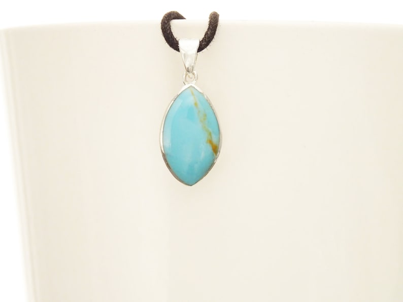 Deep Black Sterling Silver Dainty Jewelry Turquoise Set Almond Shape Bright Blue Tribal, Earrings and Pendant Set Blue Turquoise