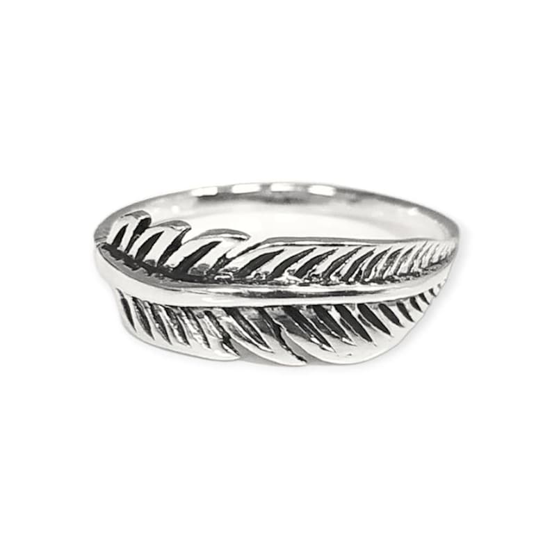 Bague Plume en Argent, Argent Massif 925, Bague d'Inspiration Amérindienne, Bague Empilable, Délicate Bague, Bijoux Nature, Cadeau Bijou image 8