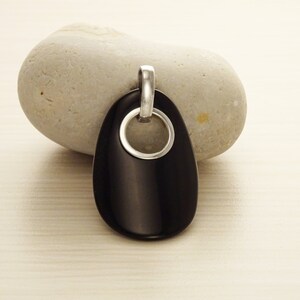 Black stone pendant, sterling silver modern jewelry, with onyx oval-shaped stone, Pendant Necklace, Pendant with Necklace, woman gift