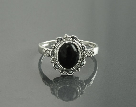オニキスリング純正天然黒オニキス宝石のスターリングシルバー小さな黒い石のリング小さな楕円形のリングアンティークのボー Etsy 日本