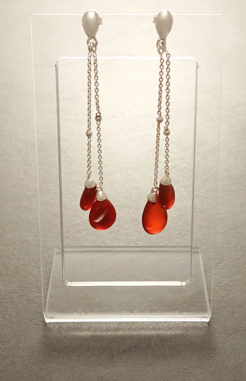 Sterling Silver Earrings Red Agate Gemstone Boho Earrings Chain Earrings Link earrings Teardrop Chain Red Teardrop Earrings