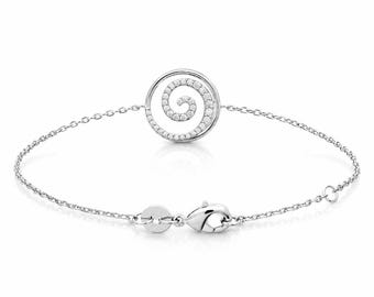 Diamond Spiral Constellation Bracelet • Sterling Silver • Pavé Diamond Cz • Open Circle Band • Contemporary Swirl Jewelry
