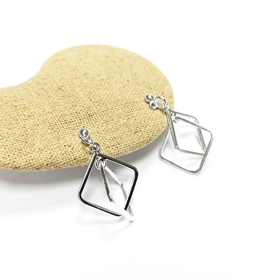 Trend 925 Double Square Earrings• Sterling Silver • Modern