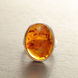 Amber ring, sterling silver ring, genuine cognac color amber with inclusions jewelry, oval stone ring, modern minimalist designer ring image 3