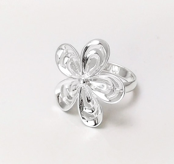 Stunning Silver Ring, 925 Big Flower Ring, Sterling Silver
