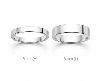 Modern Flat Wedding Band • Sterling Silver • Polished Profile Ring in 3mm or 5mm • Unisex Sleek Bridal Jewelry • Free Engraving options