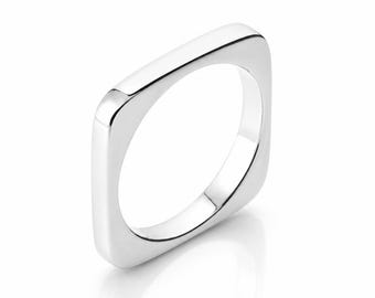 Square Ring • Sterling Silver • Contemporary Architecture Square-Edge Band • Geometric Sculptural Jewelry • Refined Daily Essential