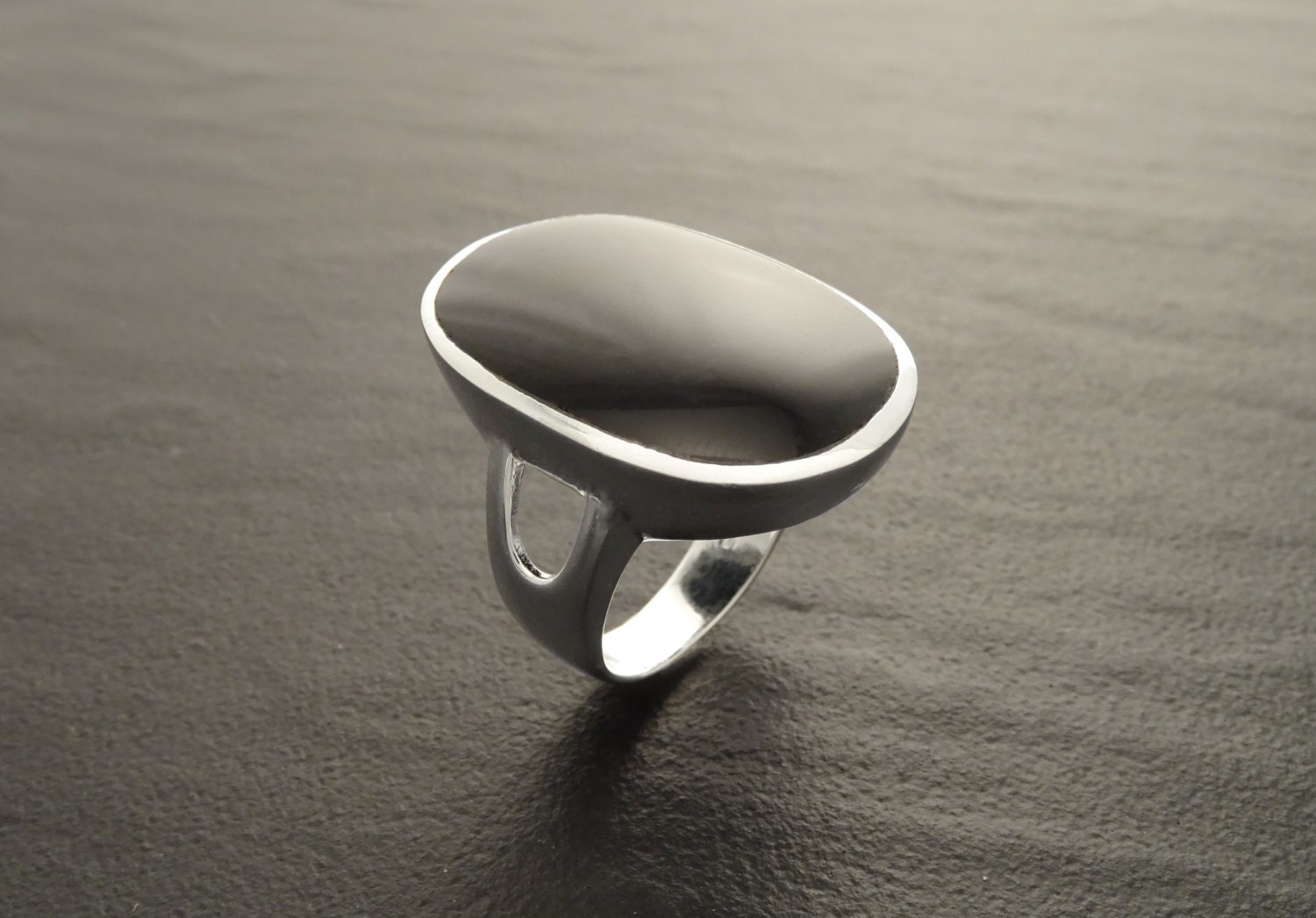Modern Black Onyx Ring Sterling Silver Onyx Flat Stone Ring Original Rectangle Oval Form Ring Unique Designer Setting Shape Split Shank Modern Black Onyx Ring Sterling Silver Onyx Flat Stone Ring Original Rectangle Oval Form Ring Unique Designer Setting Shape Split Shank