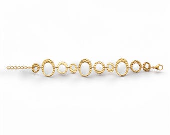 Bracelet anneaux martelés • Chaîne disques ouverts doré or fin • Bijou géométrique • Cadeau pour elle