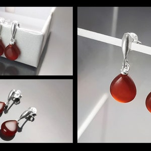 Red Stone 925 Earrings Sterling Silver Hook Earrings Drop Earrings Red Stones Cz Red Agate Silver Earrings Modern Dangly Agate image 7