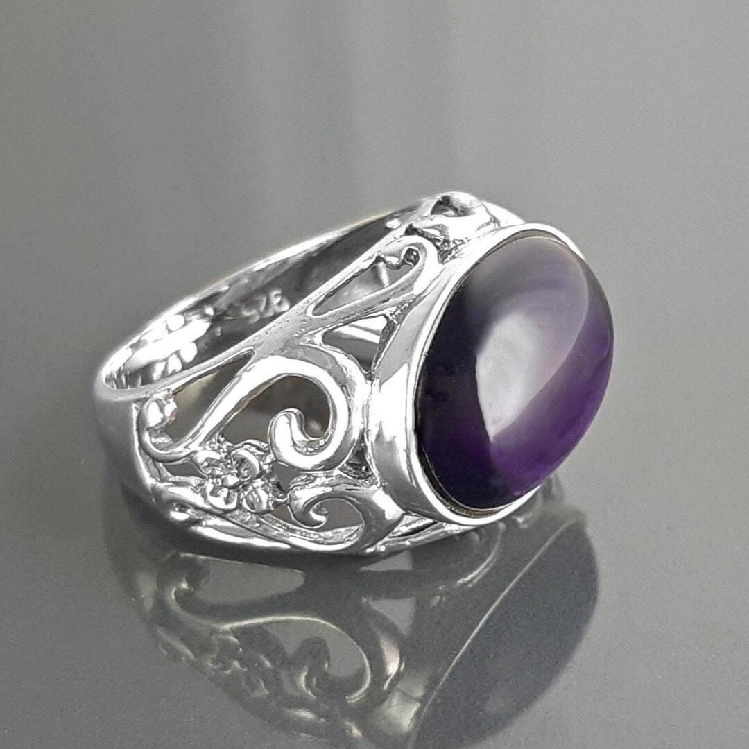 Bague Ancienne Argent Massif Avec Améthystes - Taille 51 - Occasion à Rénover