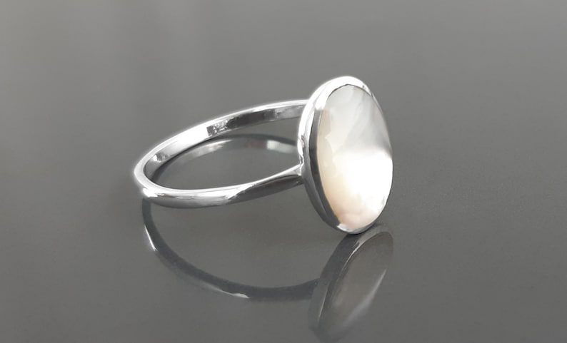 Bague Nacre Et Zircon Argent 925 - Taille 52 à 62 - Style Art Déco