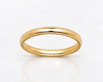 Beaded Edge Ring • 18K Gold plated • Stacking Double Row Sphere Band