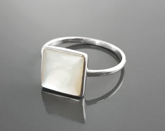 Stacking Ring - Sterling Ring - Square Ring - Mother of Pearl - Small Ring - Affordable Ring - Pearl Ring - Dainty Ring - MOP Ring - Unique