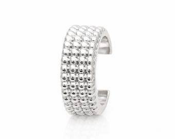 Brede bolle oormanchetten • Sterlingzilver • Designsieraden met kristalkralen • Piercing kraakbeen-helix