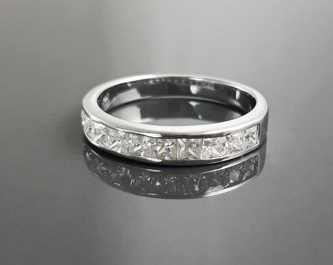 Half Eternity Ring, Third Eternity Band, White Clear Stones (Cz), Modern Eternity Band, square stones Eternity Band