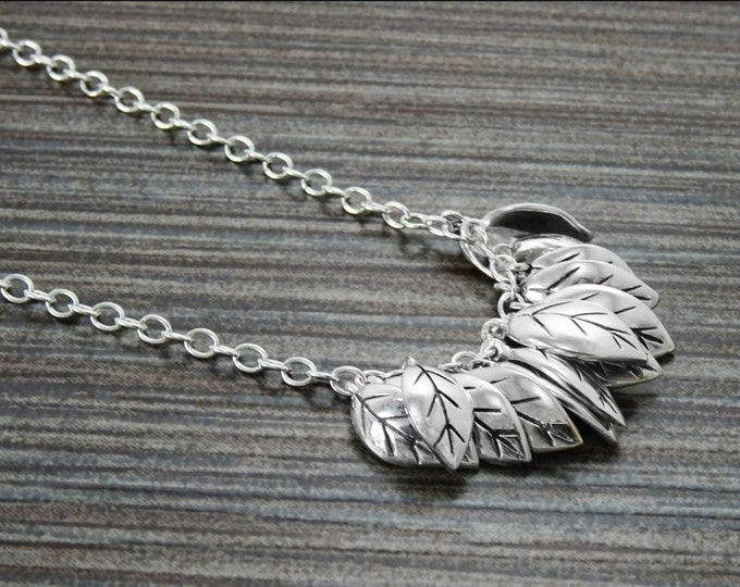 Silver Leaves Necklace, Sterling Silver, nature inspired collar, handcrafted foliage design, woman gift