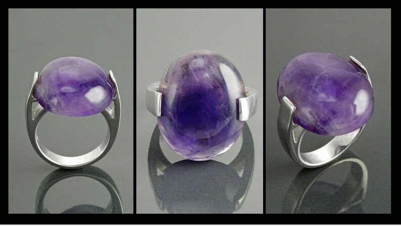 Bague en argent et améthyste taillée forme rectangle taille 54 - Montres & Bijoux