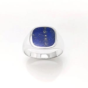 Lapis Lazuli Signet Ring • Sterling Silver Band • Minimalist Statement Jewelry • Modern Gift